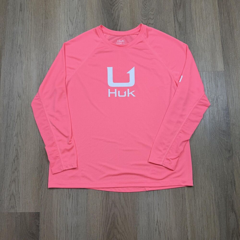 Huk Performance Fishing Shirt Mens Large Pink Long Sleeve Logo Outdoor